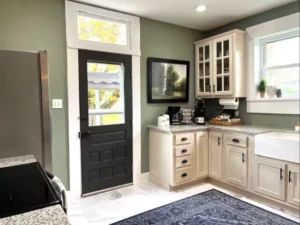 Full coffee pot with fixings, a Keurig with K-cups. Access to back porch & yard